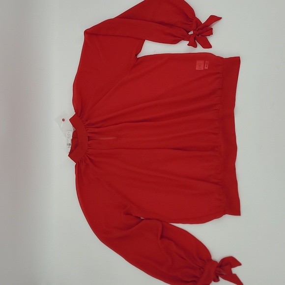 NWT New York & Company Red Chiffon Blouse Women's Size Medium - Picture 2 of 8